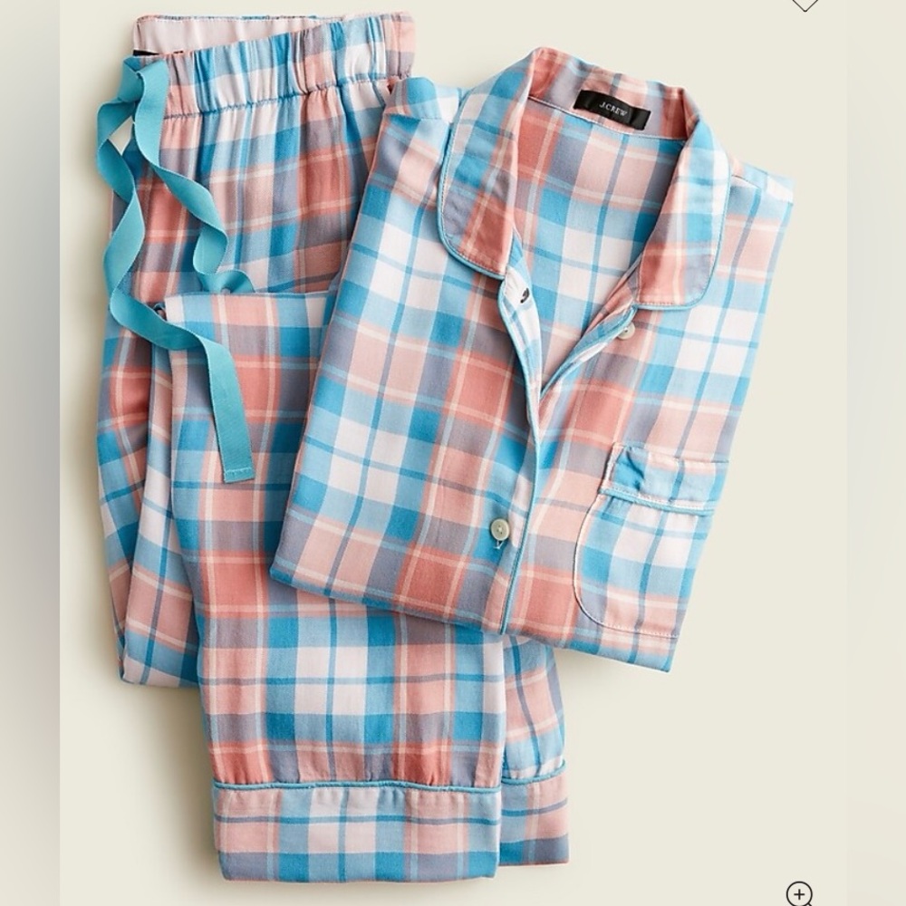 NWT J. Crew Pajama Set Plaid Fits XS-S Pink Peach Blue